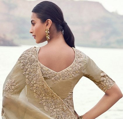 Amazing Beige Color   Silk Fabric Partywear Sarees