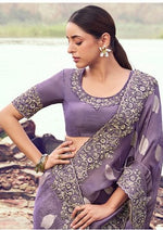 Amazing Purple Color   Silk Fabric Partywear Sarees