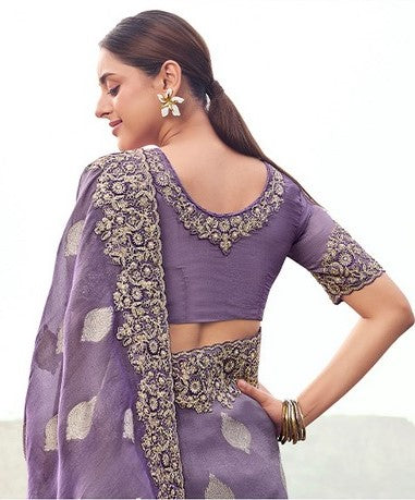 Amazing Purple Color   Silk Fabric Partywear Sarees