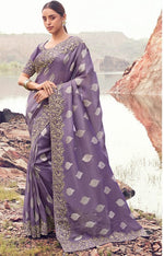 Amazing Purple Color   Silk Fabric Partywear Sarees