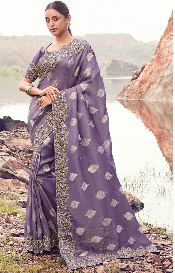 Amazing Purple Color   Silk Fabric Partywear Sarees