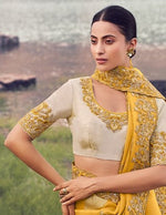 Amazing Yellow Color   Silk Fabric Partywear Sarees