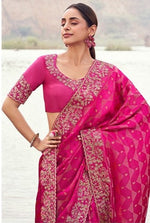 Amazing Rani Color   Silk Fabric Partywear Sarees