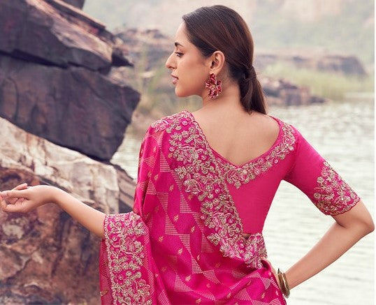 Amazing Rani Color   Silk Fabric Partywear Sarees