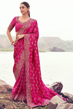 Amazing Rani Color   Silk Fabric Partywear Sarees