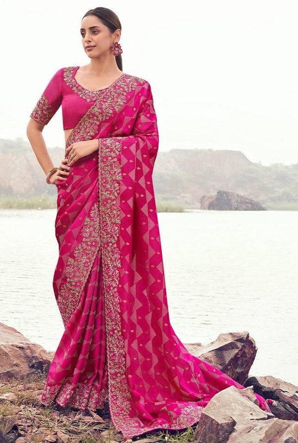 Amazing Rani Color   Silk Fabric Partywear Sarees