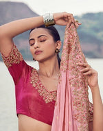 Amazing Peach Color   Silk Fabric Partywear Sarees