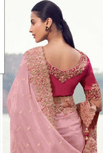 Amazing Peach Color   Silk Fabric Partywear Sarees