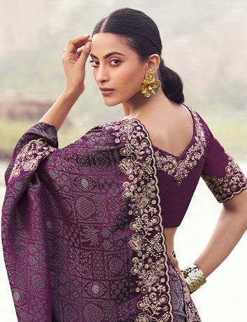 Amazing Wine Color   Silk Fabric Partywear Sarees