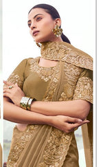 Amazing Beige Color Banarasi Fabric Partywear Sarees
