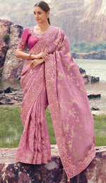 Amazing Pink Color  Jacquard   Fabric Partywear Sarees