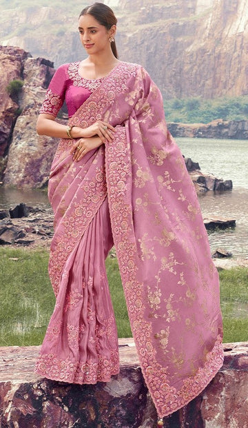 Amazing Pink Color  Jacquard   Fabric Partywear Sarees