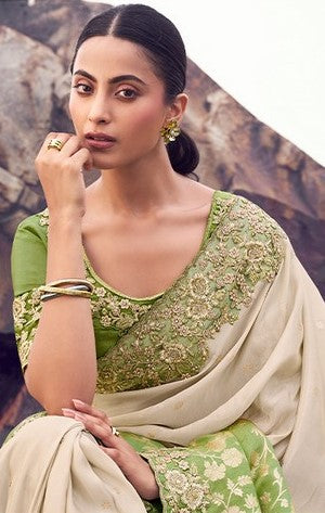 Amazing Green  Color  Jacquard   Fabric Partywear Sarees