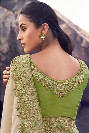 Amazing Green  Color  Jacquard   Fabric Partywear Sarees