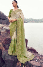 Amazing Green  Color  Jacquard   Fabric Partywear Sarees