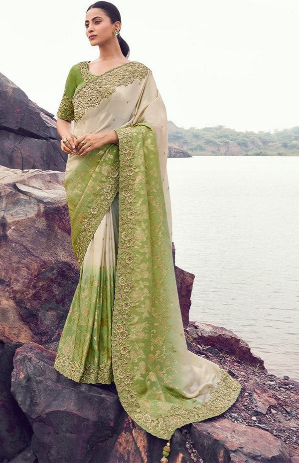 Amazing Green  Color  Jacquard   Fabric Partywear Sarees