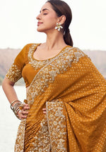 Amazing Mustard Color  Jacquard   Fabric Partywear Sarees