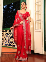 Lovely Red Color Tissue Fabric Casual Saree