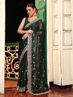 Lovely Green Color Organza Fabric Casual Saree