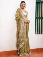 Lovely Green Color Tissue Fabric Casual Saree