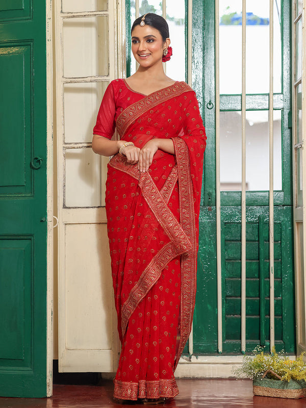 Lovely Maroon Color Chiffon Fabric Casual Saree