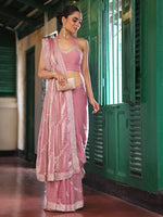 Lovely Pink Color Tissue Fabric Casual Saree