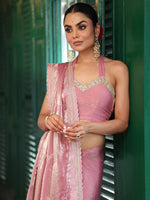 Lovely Pink Color Tissue Fabric Casual Saree