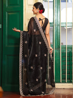 Lovely Black Color Organza Fabric Casual Saree