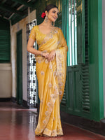 Lovely Yellow Color Tissue Fabric Casual Saree