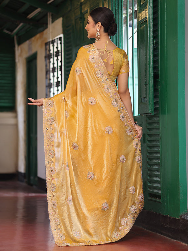 Lovely Yellow Color Tissue Fabric Casual Saree
