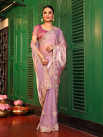 Lovely Purple Color Tissue Fabric Casual Saree