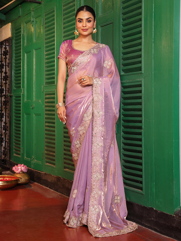 Lovely Purple Color Tissue Fabric Casual Saree