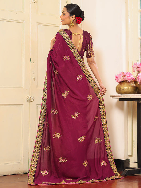 Lovely Wine Color Rayon Fabric Casual Saree