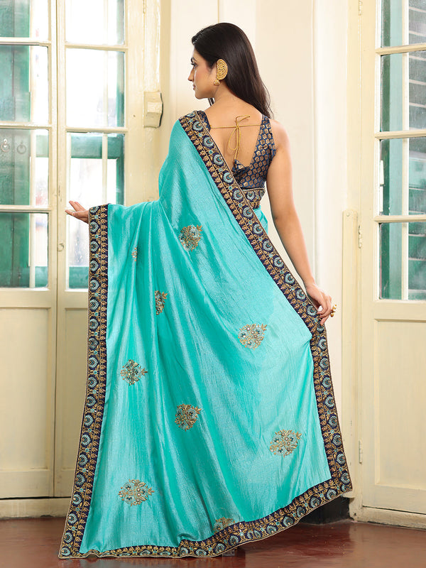 Lovely Blue Color Rayon Fabric Casual Saree