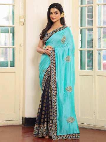 Lovely Blue Color Rayon Fabric Casual Saree