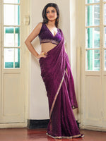 Lovely Wine Color Organza Fabric Casual Saree