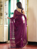 Lovely Wine Color Organza Fabric Casual Saree
