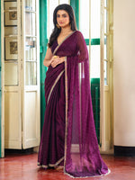 Lovely Wine Color Organza Fabric Casual Saree