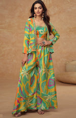 Pretty Green Color Chinon Fabric Designer Suit