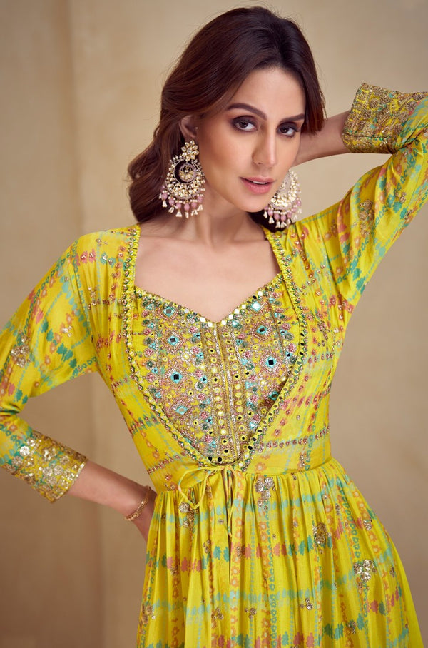 Pretty Yellow Color Chinon Fabric Designer Suit