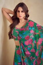 Pretty Green Color Chinon Fabric Designer Suit