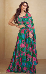 Pretty Green Color Chinon Fabric Designer Suit