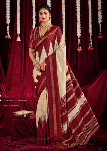 Beautiful Maroon Color Silk Fabric Casual Saree