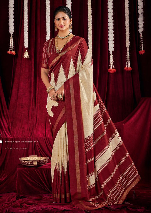 Beautiful Maroon Color Silk Fabric Casual Saree