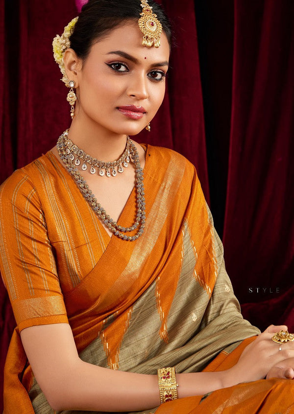 Beautiful Beige Color Silk Fabric Casual Saree