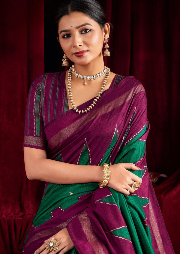 Beautiful Green Color Silk Fabric Casual Saree