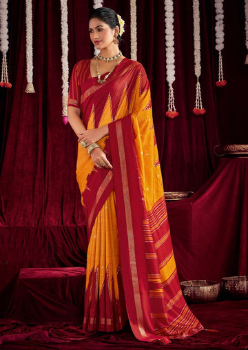 Beautiful Yellow Color Silk Fabric Casual Saree
