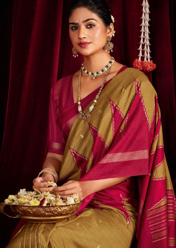 Beautiful Mustard Color Silk Fabric Casual Saree