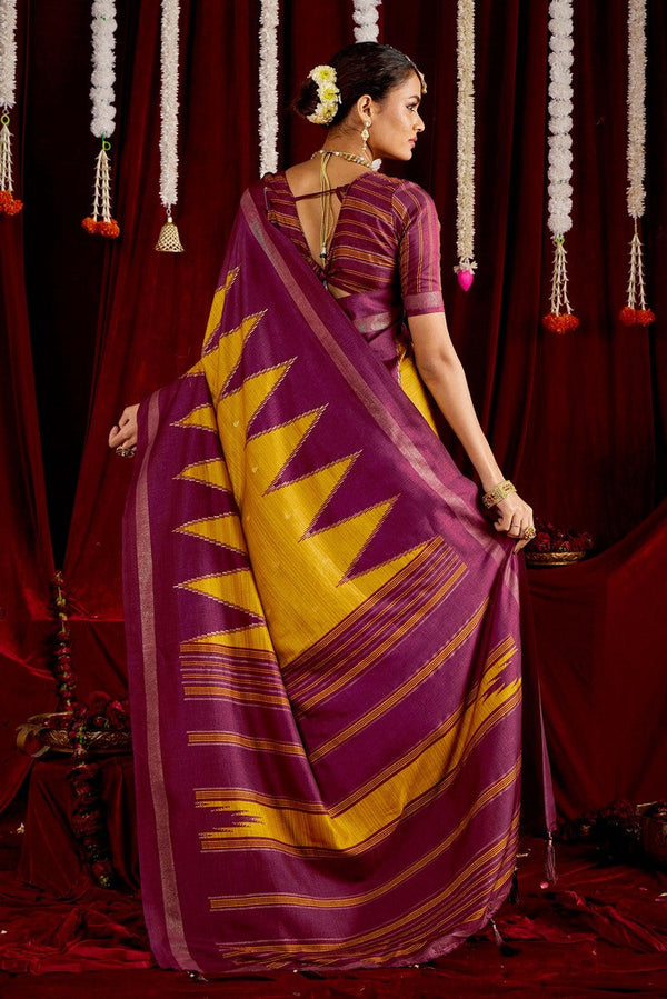 Beautiful Mustard Color Silk Fabric Casual Saree