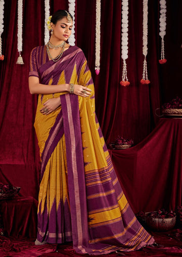 Beautiful Mustard Color Silk Fabric Casual Saree
